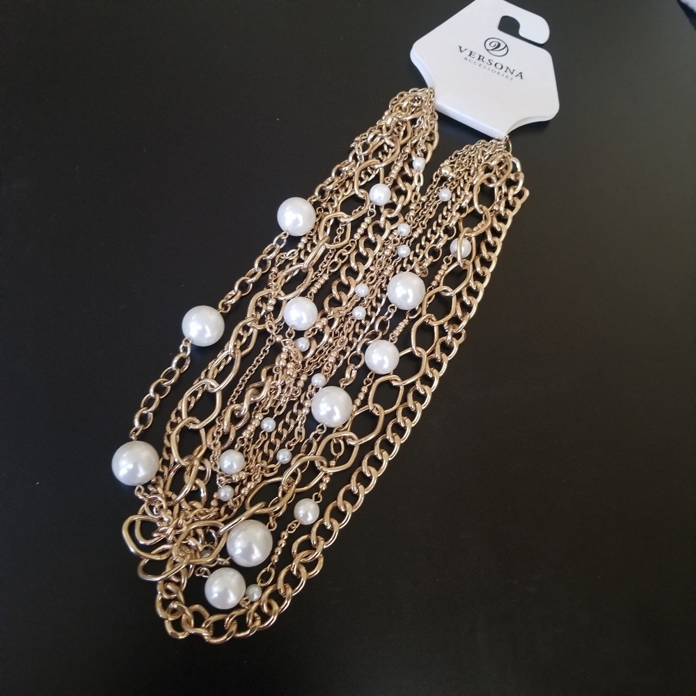 NWT Multiple chain necklace with pearls.